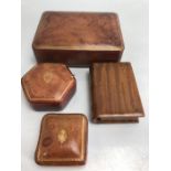 Three fine Italian made leather boxes and a treen snuff box styled as a book
