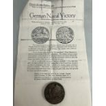 LUSITANIA GERMAN MEDAL AND ACCOMPANYING PROPAGANDA WRITE UP WWI