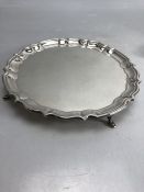 Circular Hallmarked Silver tray on four pad feet hallmarked Chester 1920 approx 348g