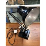 Mid century black anglepoise-style lamp on heavy metal base by Herbert Terry & Sons of Redditch