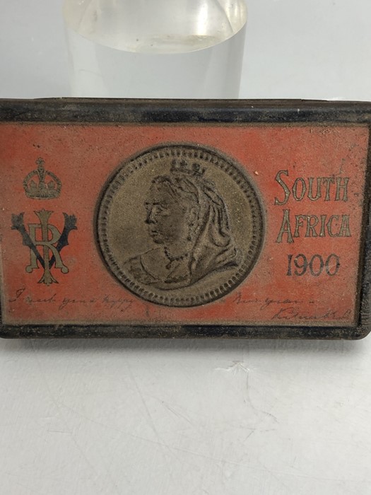 Late Victorian Boer War chocolate tin of rectangular form, embossed to the centre with a profile - Image 2 of 3