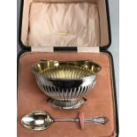 Hallmarked silver Bowl and spoon in original presentation case