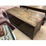 Large oak 18th Century coffer with original hinges, approx 149cm x 60cm x 75cm tall