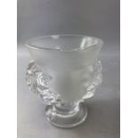 Renee Lalique frosted glass posy vase moulded with foliage engraved marks to base Lalique France