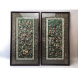 A pair of Chinese silk panels, early 20th century, in The Hundred Boys pattern, approx 63 x 33cm
