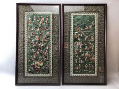 A pair of Chinese silk panels, early 20th century, in The Hundred Boys pattern, approx 63 x 33cm