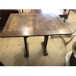 Small oak table with plank top, approx 92cm x 65cm x 74cm tall
