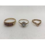 Three 9ct Gold rings all hallmarked total weight approx 6.1g