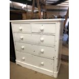 Solid pine white painted chest of five drawers