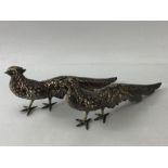 Pair of silver coloured ornamental Pheasants