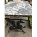 Wrought Iron framed Garden table depicting Welsh Dragons with a very heavy slate top
