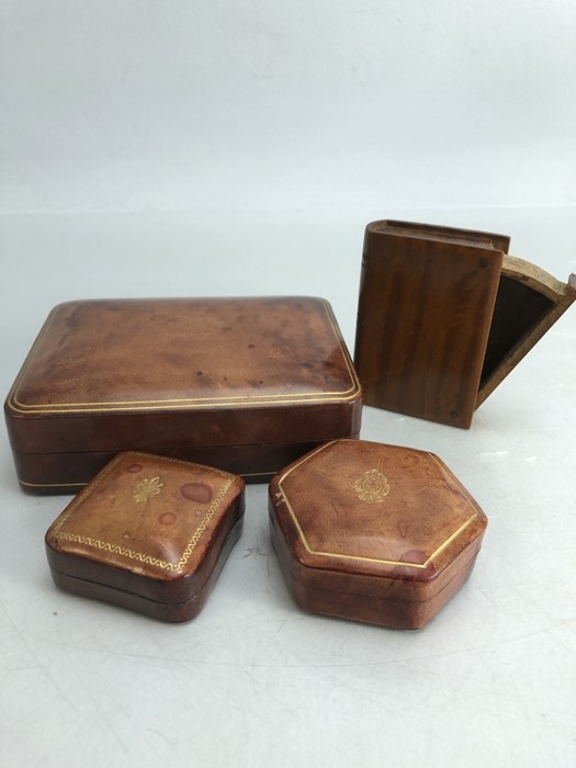 Three fine Italian made leather boxes and a treen snuff box styled as a book - Image 3 of 8