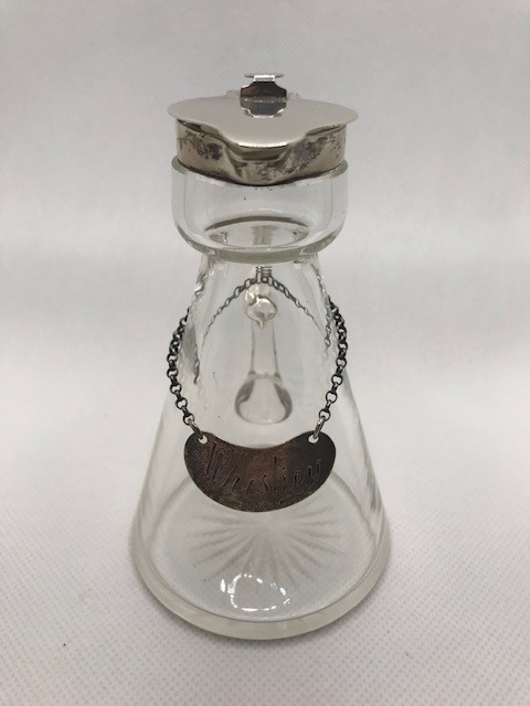 Glass whisky noggin with hallmarked silver pourer and silver hallmarked whisky label - Image 3 of 9