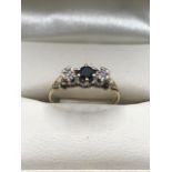 9ct Gold three stone diamond and Sapphire ring size 'L'