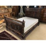19th Century Breton Marriage bed with exceptional carved scenes and turned bobbin detailing.