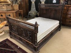 19th Century Breton Marriage bed with exceptional carved scenes and turned bobbin detailing.