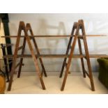 Pair of large vintage folding wooden decorators ladders used as display shelves by Stephens and