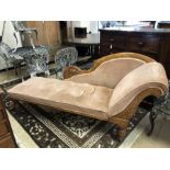 Chaise Lounge with carved oak frame and turned legs on castors