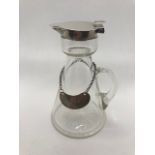 Glass whisky noggin with hallmarked silver pourer and silver hallmarked whisky label