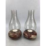 Pair of boxed Serpentine Stone candle-holders / lanterns