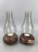 Pair of boxed Serpentine Stone candle-holders / lanterns