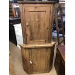 Antique pine corner cupboard with ceramic handles, two internal shelves and original key