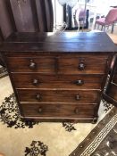 Stained chest of two drawers over three under with turned handles (A/F)