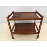 Danish Mid Century teak bar cart / tea trolley with tile inset makers mark 'KT' and model number 137
