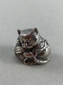 Silver cat pincushion