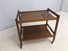 Danish teak Mid Century tea / drinks trolley with part-tiled top, marked Denmark to underside,