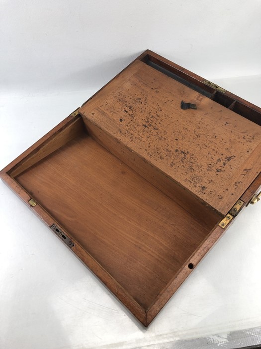 Large mahogany writing slope with brass fittings and glass inkwell, approx dimensions when closed: - Image 7 of 14
