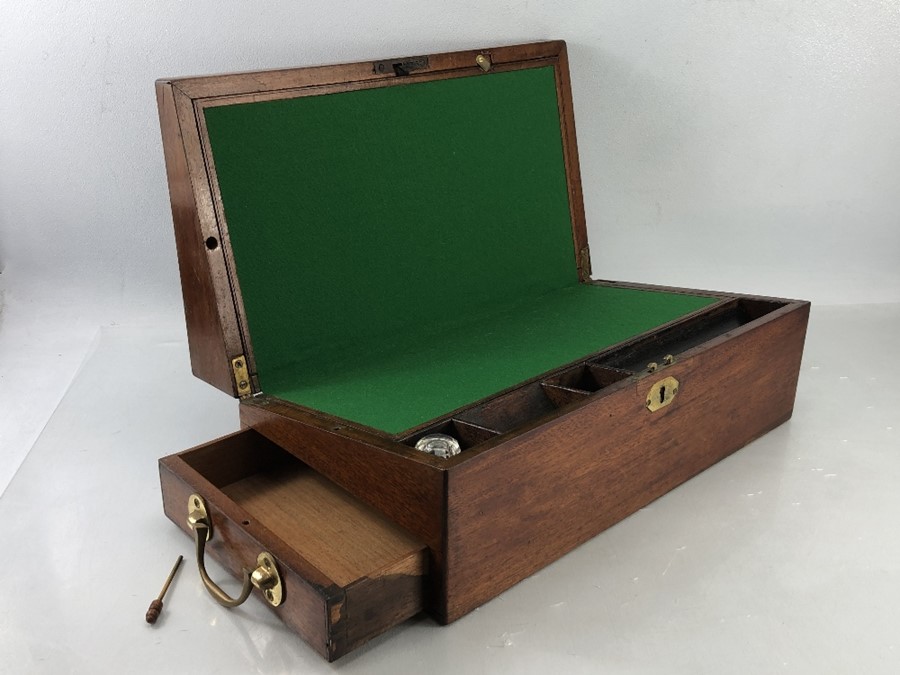 Large mahogany writing slope with brass fittings and glass inkwell, approx dimensions when closed: - Image 2 of 14