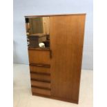 Mid Century wardrobe by Avalon with four drawers, drop down cupboard and hanging space, approx