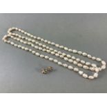 Fresh water Pearl Necklace knotted approx 114cm long with 18ct Gold Earrings set with five