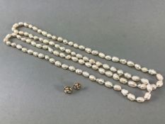 Fresh water Pearl Necklace knotted approx 114cm long with 18ct Gold Earrings set with five