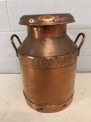 Vintage copper milk churn marked C&G Prideaux, Evercreech, Bristol Dairies Ltd, approx 50cm tall