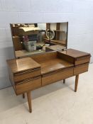 Mid Century Avalon teak dressing table on tapered legs with five drawers and mirror over, approx