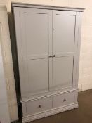 Modern grey two door wardrobe with two drawers under, approx 123cm x 57cm x 206cm tall