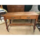 Large console table with turned legs, on castors, approx 121cm x 52cm x 76cm tall