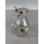 Glass Whisky Noggin With Birmingham hallmarked Silver collar and spout 1909 and silver hallmarked