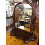 Victorian mahogany barley twist mirror with foxing, approx 75cm tall