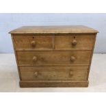 Antique pine chest of four drawers, approx 104cm x 54cm x 83cm tall