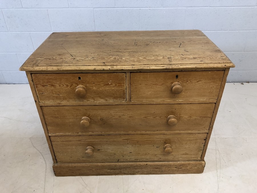 Antique pine chest of four drawers, approx 104cm x 54cm x 83cm tall - Image 2 of 8