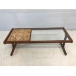 Mid Century G-Plan 'Long John' coffee table with teak frame, original tiles and replaced toughened