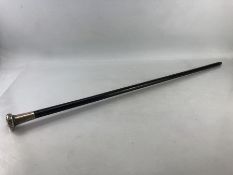 Attractive ebonised walking cane with metal tip and hallmarked Silver engraved handle maker J Howell