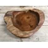 Large rustic carved wooden bowl, approx 43cm wide