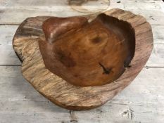 Large rustic carved wooden bowl, approx 43cm wide