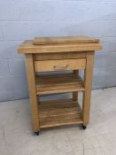 Butchers block / kitchen trolley on castors with draw and shelves under and extra chopping block