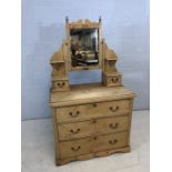 Antique pine dressing table with three drawers under and adjustable mirror with two small drawers