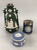 Three items of Jasperware two with silver hallmarked collars